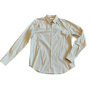 Theory Grey White Stripe Button-Down Shirt Long Sleeve Cotton Size Medium Men's